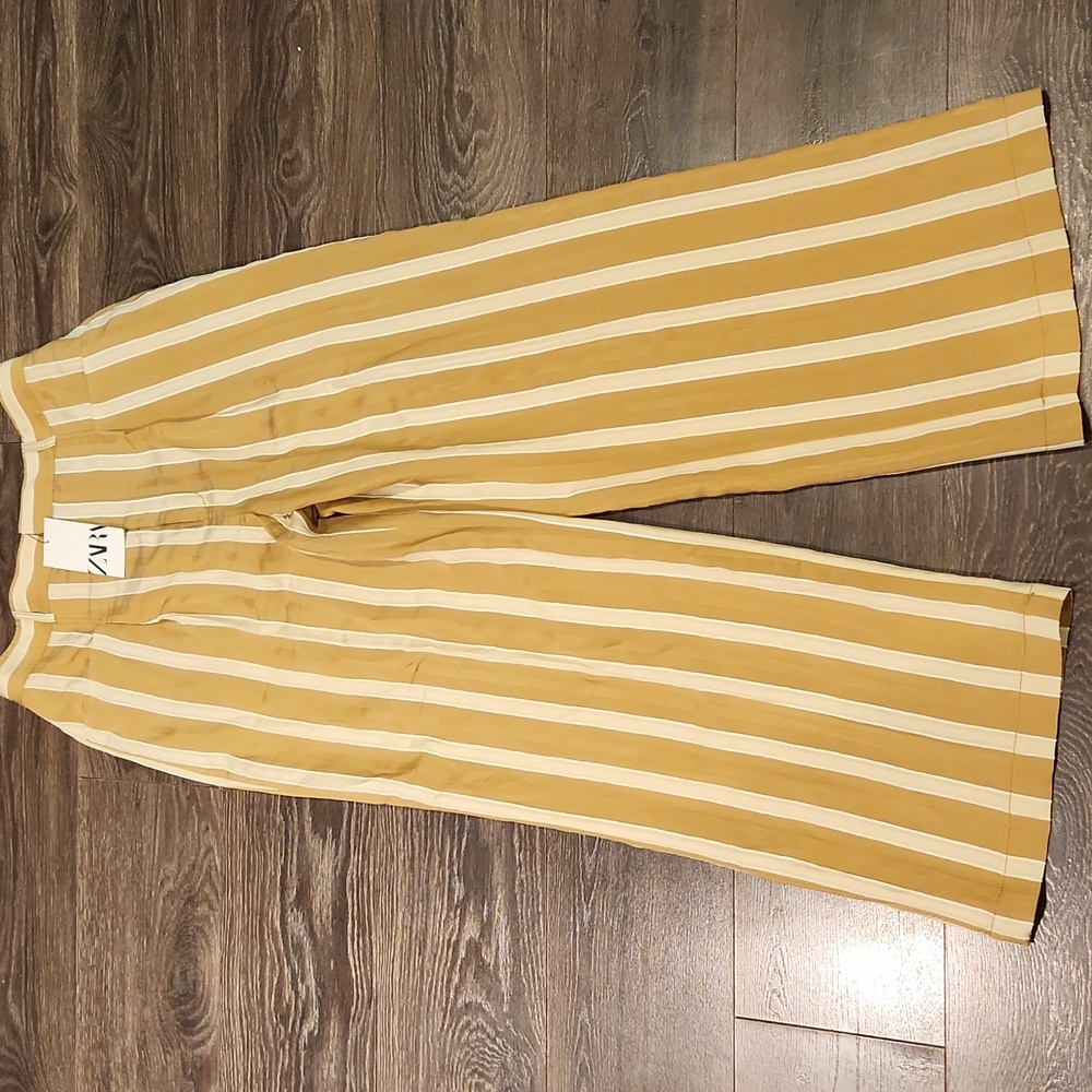 Zara Tan and Cream Striped Wide Leg Pants - Picture 4 of 14